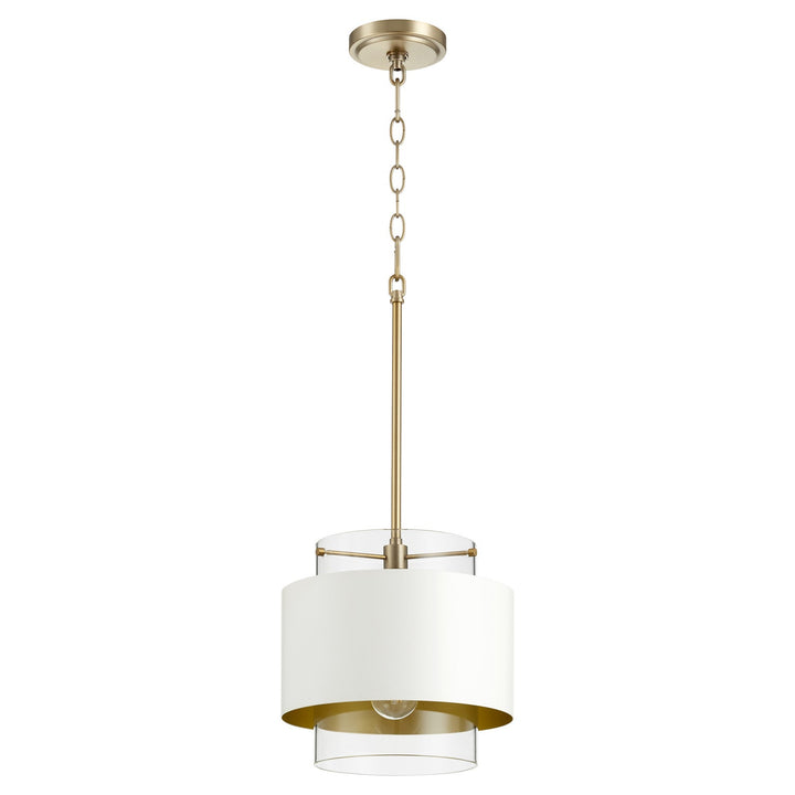 Quorum Glass Cylinder Drum Pendants 8012-0880 Pendant Light - Aged Brass W/ Studio White