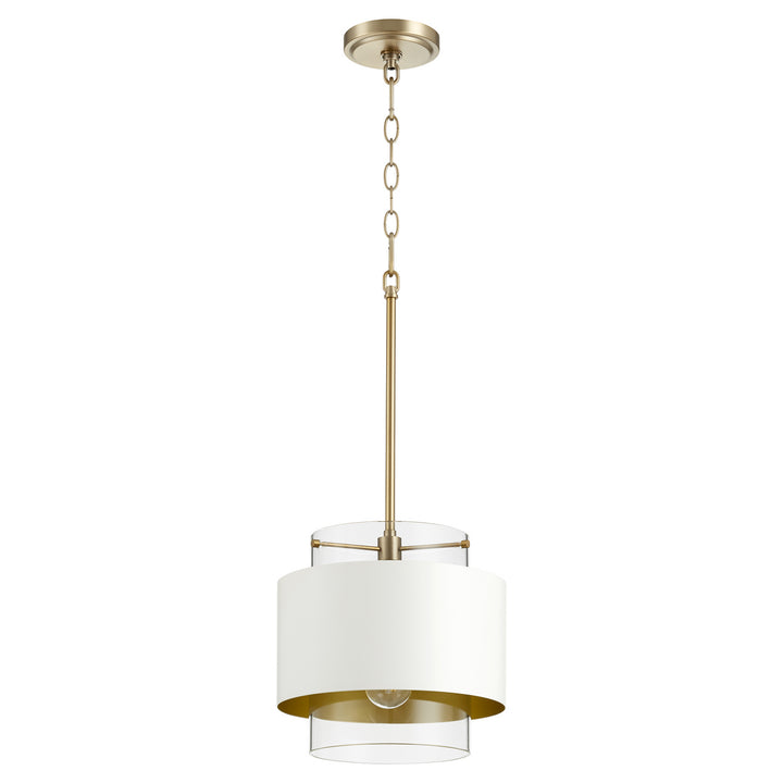 Quorum Glass Cylinder Drum Pendants 8012-0880 Pendant Light - Aged Brass W/ Studio White