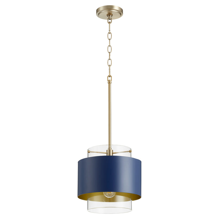 Quorum Glass Cylinder Drum Pendants 8012-3280 Pendant Light - Aged Brass W/ Blue