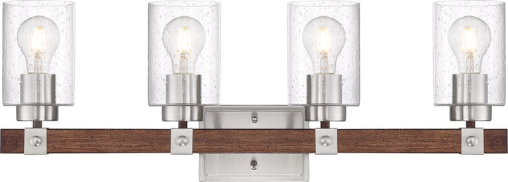Nuvo Arabel 60-6964 Bath Vanity Light 29 in. wide - Brushed Nickel / Nutmeg Wood