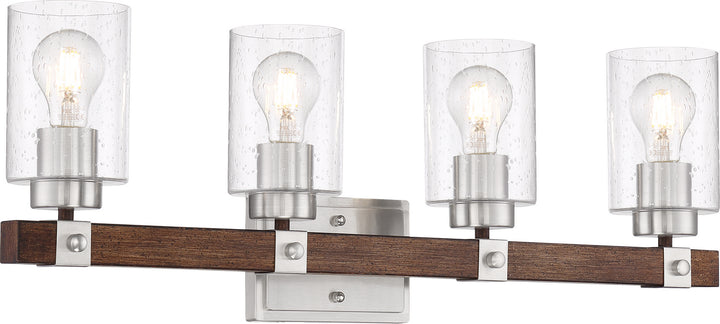 Nuvo Arabel 60-6964 Bath Vanity Light 29 in. wide - Brushed Nickel / Nutmeg Wood
