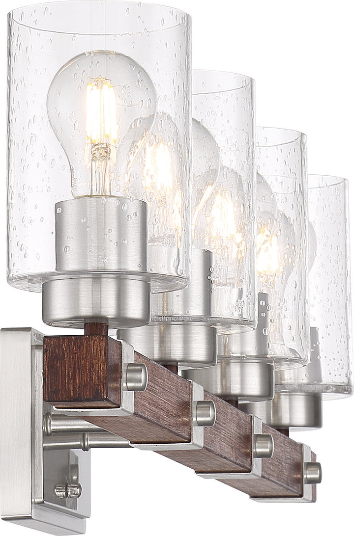 Nuvo Arabel 60-6964 Bath Vanity Light 29 in. wide - Brushed Nickel / Nutmeg Wood