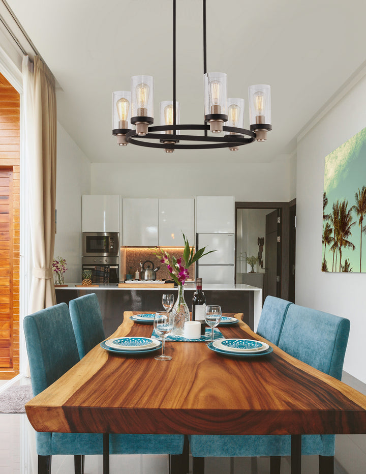 Justice Designs Austin FSN-4363-SEED-MBBR Chandelier Light - Matte Black w/ Brass