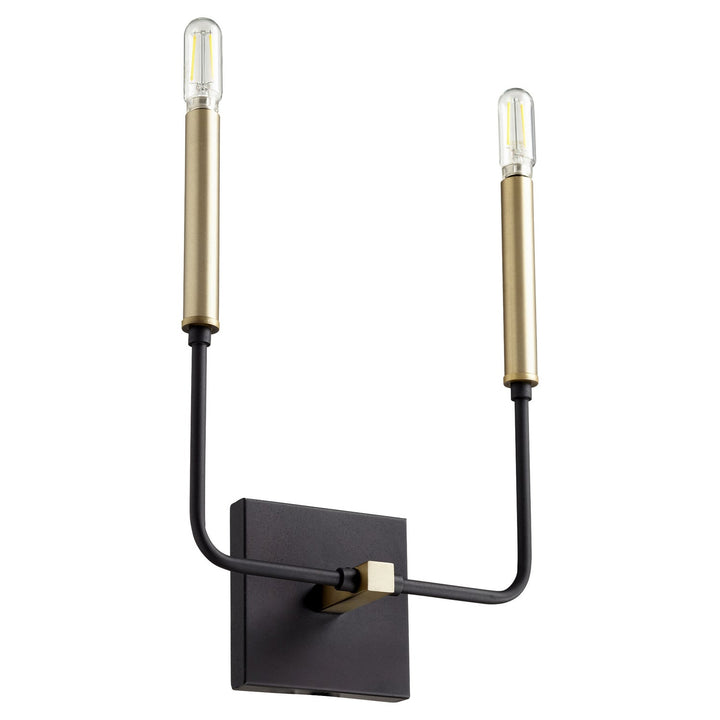 Quorum Lacy 531-2-6980 Wall Sconce Light - Textured Black W/ Aged Brass, Matte Black/Weathered Oak/
