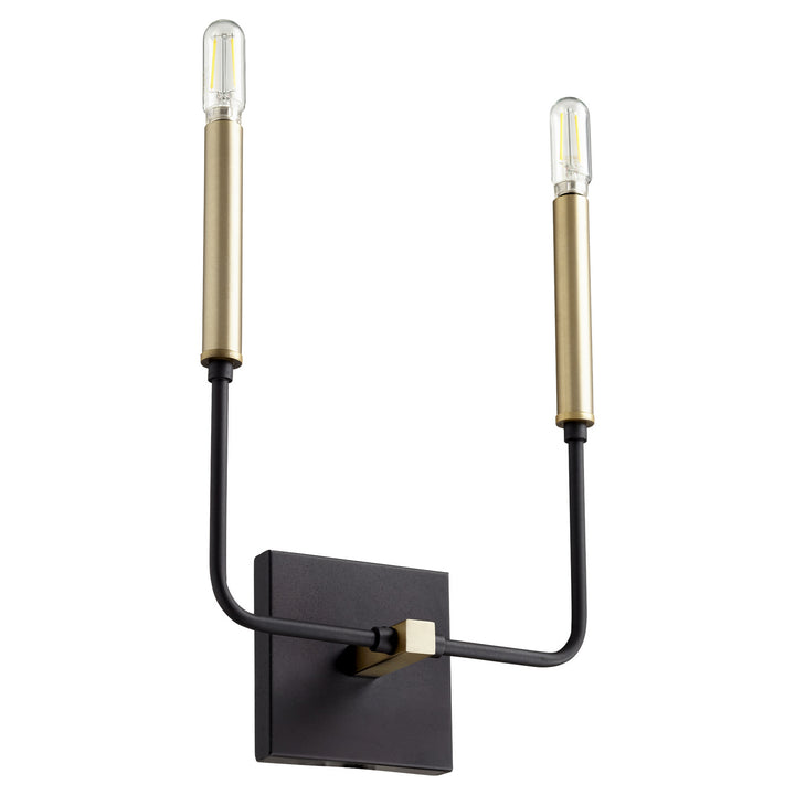 Quorum Lacy 531-2-6980 Wall Sconce Light - Textured Black W/ Aged Brass, Matte Black/Weathered Oak/