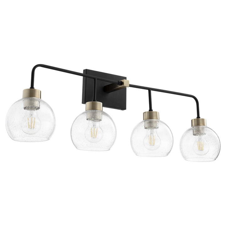 Quorum Lacy 532-4-6980 Bath Vanity Light 33 in. wide - Textured Black W/ Aged Brass