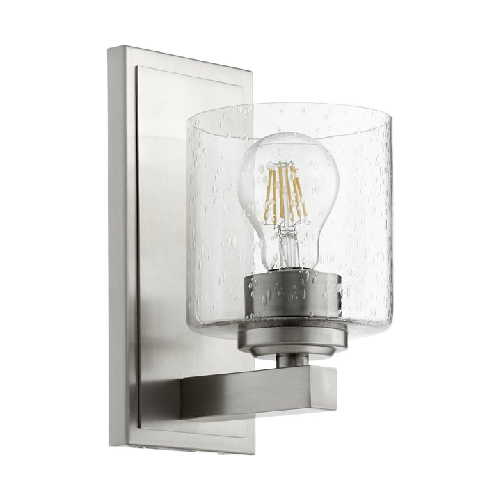 Quorum 5669 Cylinder Series 5669-1-265 Wall Sconce Light - Satin Nickel W/ Clear/Seeded