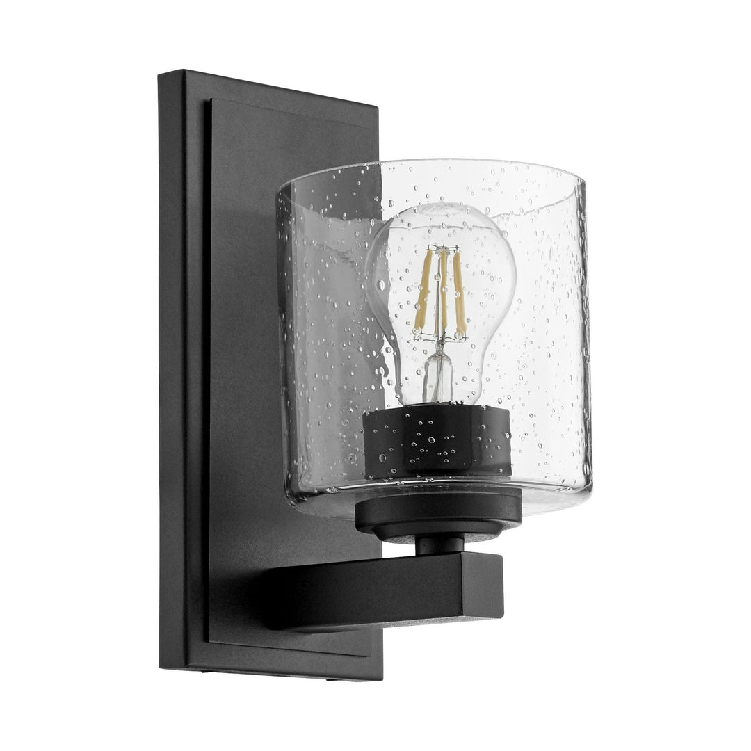 Quorum 5669 Cylinder Series 5669-1-269 Wall Sconce Light - Textured Black W/ Clear/Seeded