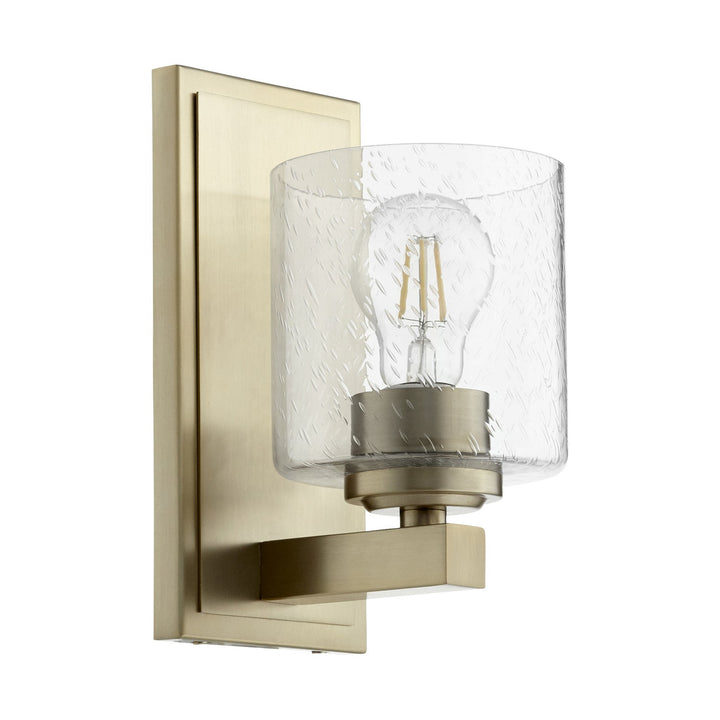 Quorum 5669 Cylinder Series 5669-1-280 Wall Sconce Light - Aged Brass W/ Clear/Seeded