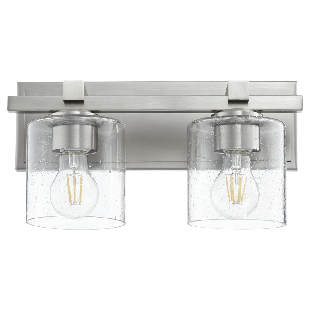 Quorum 5669 Cylinder Series 5669-2-265 Bath Vanity Light 14 in. wide - Satin Nickel W/ Clear/Seeded