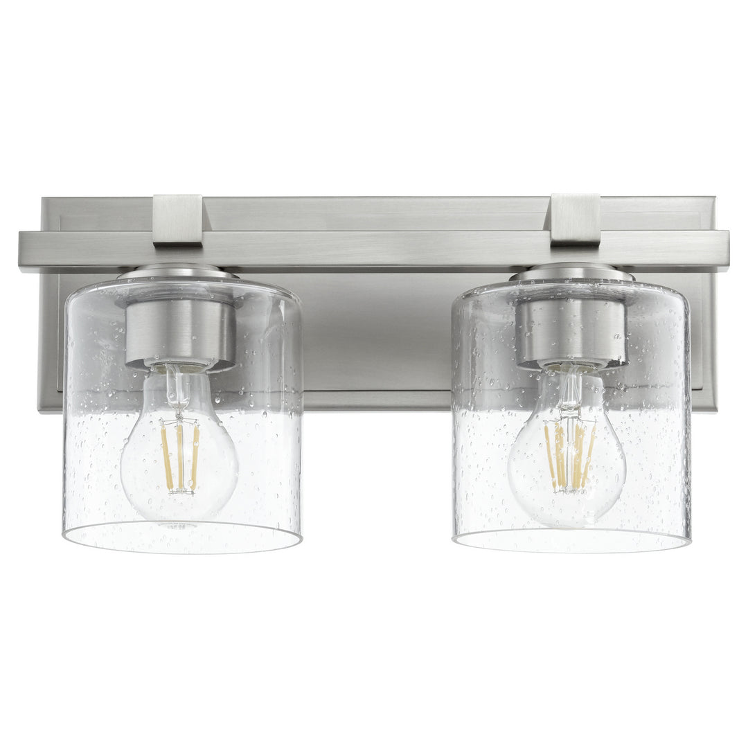 Quorum 5669 Cylinder Series 5669-2-265 Bath Vanity Light 14 in. wide - Satin Nickel W/ Clear/Seeded