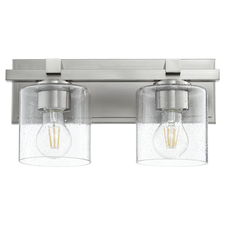 Quorum 5669 Cylinder Series 5669-2-265 Bath Vanity Light 14 in. wide - Satin Nickel W/ Clear/Seeded