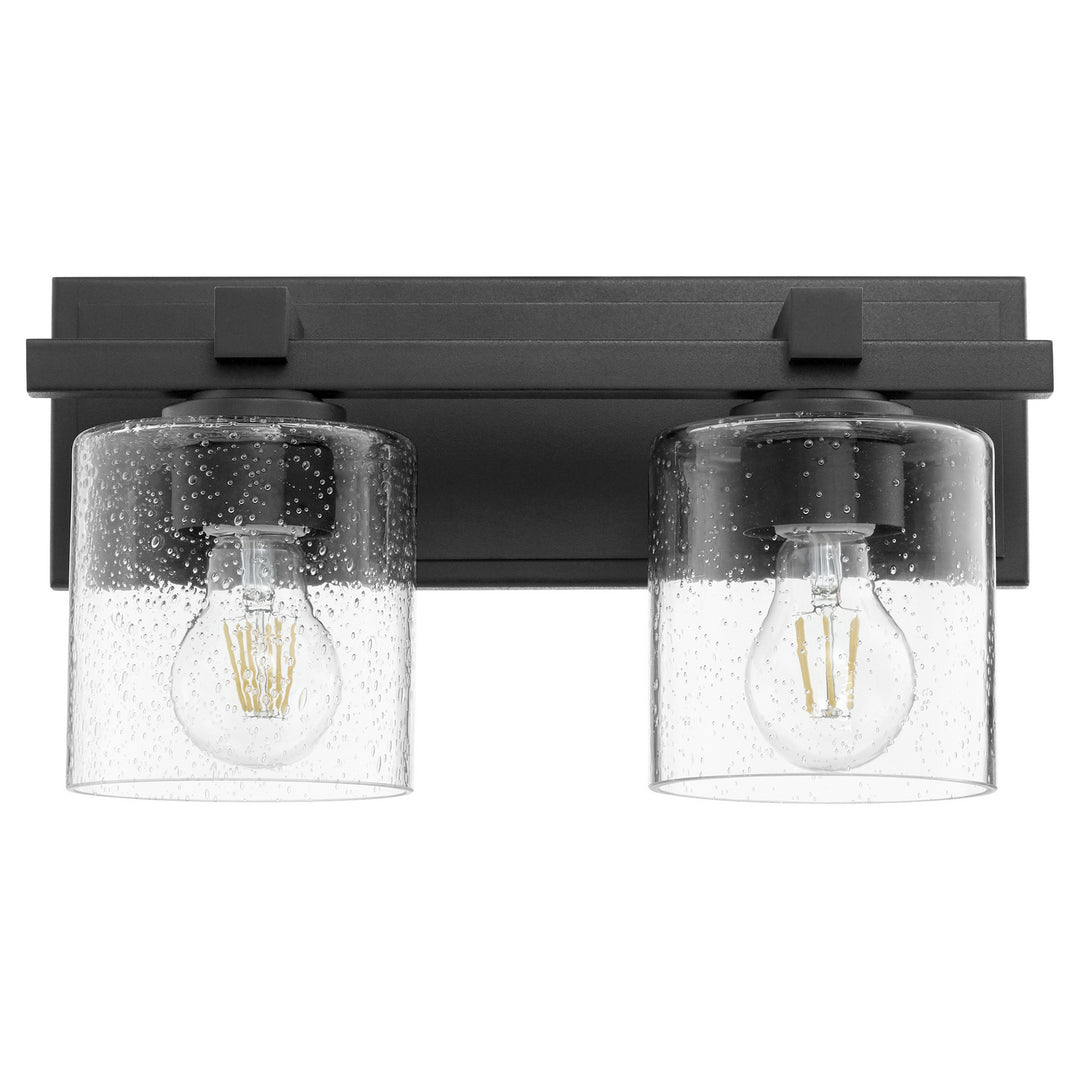 Quorum 5669 Cylinder Series 5669-2-269 Bath Vanity Light 14 in. wide - Textured Black W/ Clear/Seeded