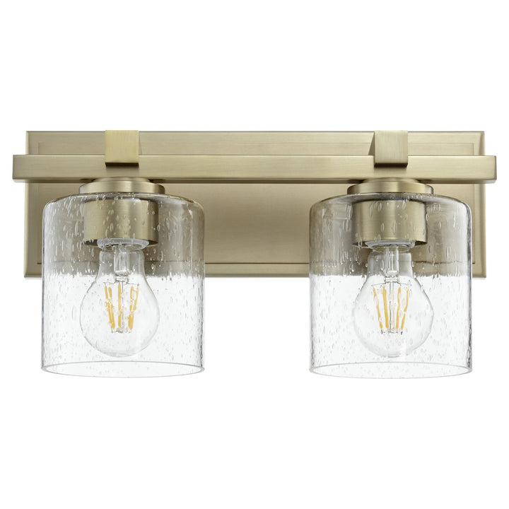 Quorum 5669 Cylinder Series 5669-2-280 Bath Vanity Light 14 in. wide - Aged Brass W/ Clear/Seeded