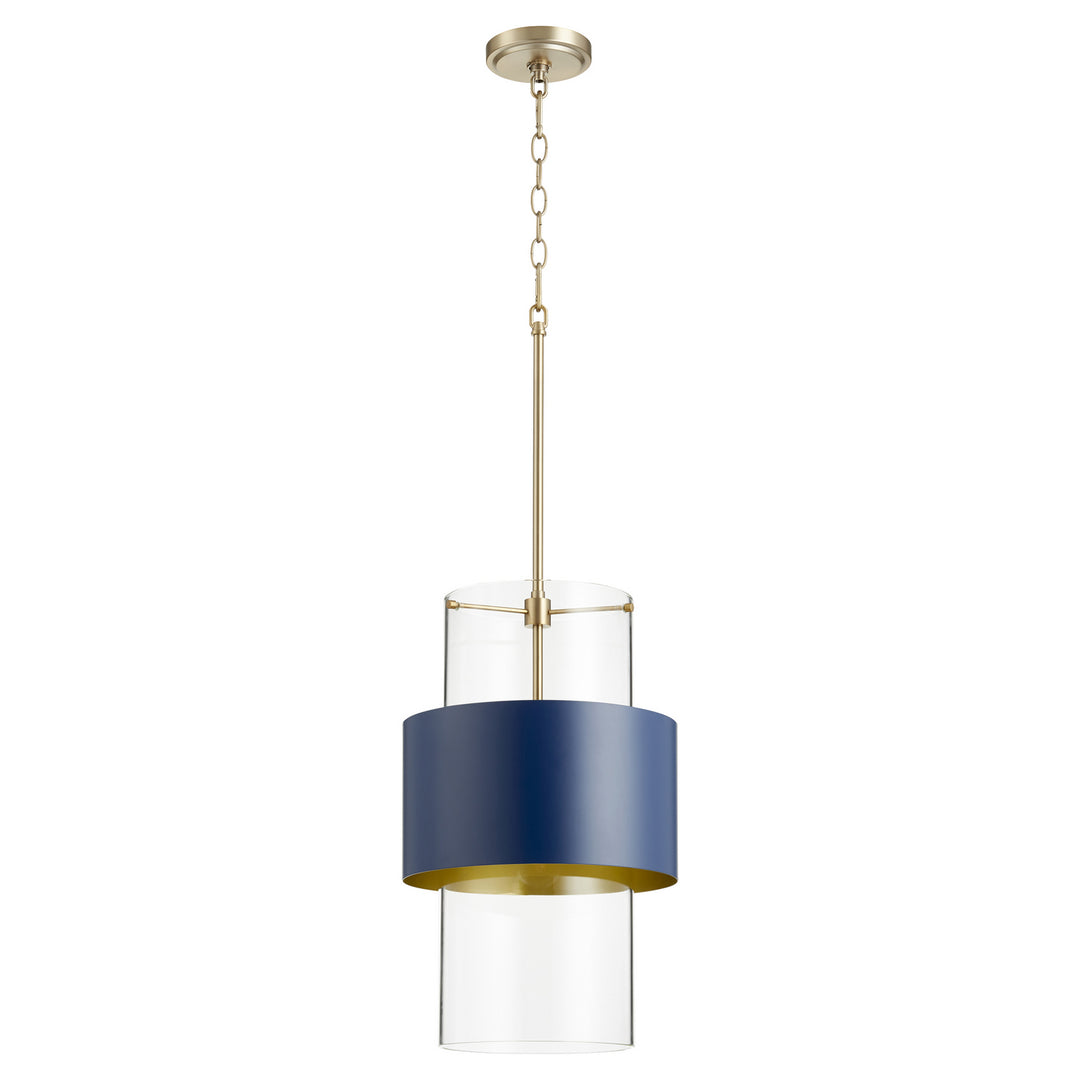 Quorum Glass Cylinder Drum Pendants 8013-3280 Pendant Light - Aged Brass W/ Blue