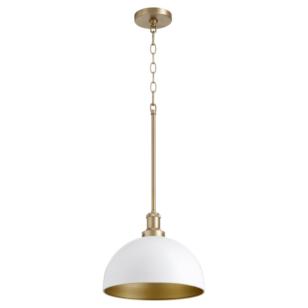 Quorum 876 Dome Pendants 876-0880 Pendant Light - Studio White W/ Aged Brass