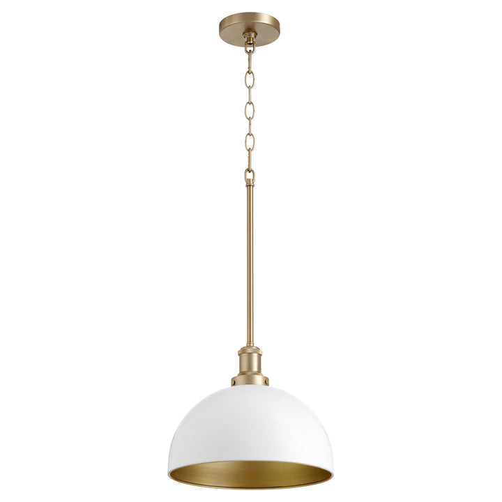 Quorum 876 Dome Pendants 876-0880 Pendant Light - Studio White W/ Aged Brass