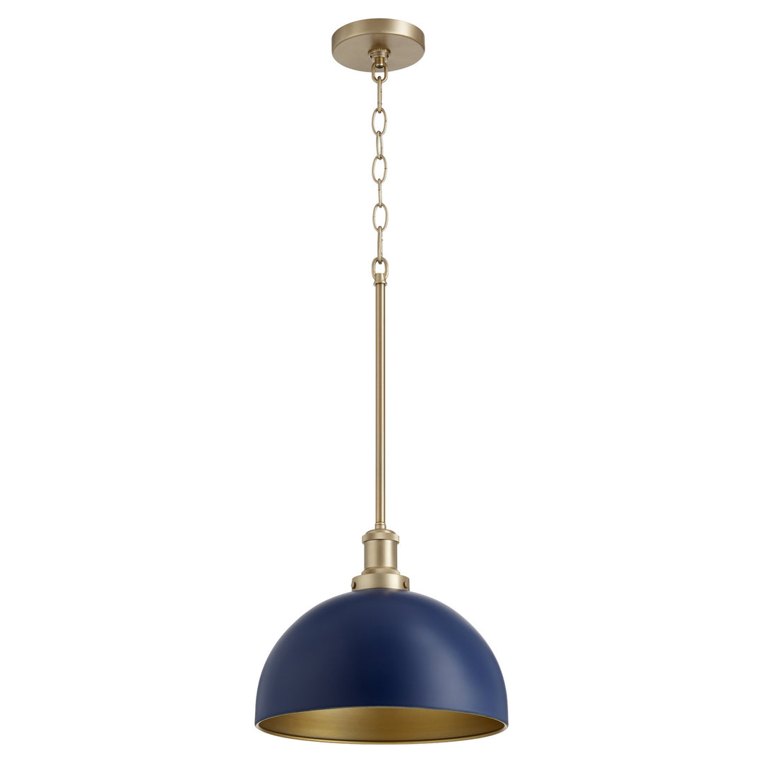 Quorum 876 Dome Pendants 876-3280 Pendant Light - Blue W/ Aged Brass