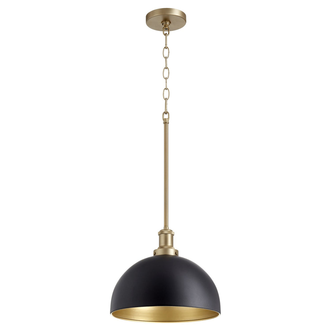 Quorum 876 Dome Pendants 876-6980 Pendant Light - Textured Black W/ Aged Brass