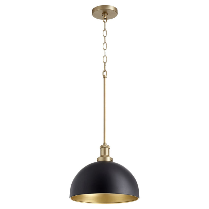 Quorum 876 Dome Pendants 876-6980 Pendant Light - Textured Black W/ Aged Brass