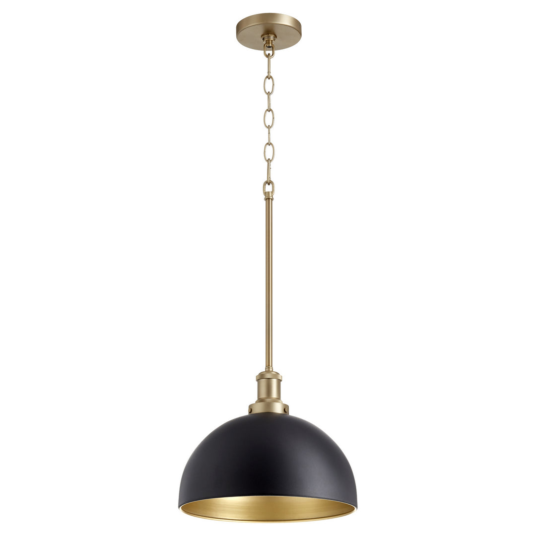Quorum 876 Dome Pendants 876-6980 Pendant Light - Textured Black W/ Aged Brass