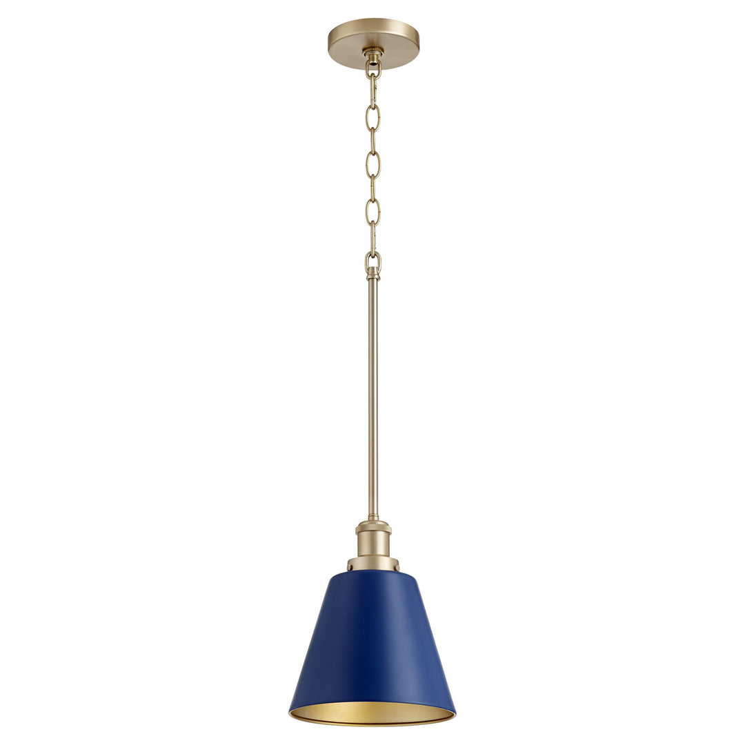 Quorum 877 Cone Pendants 877-3280 Pendant Light - Blue W/ Aged Brass