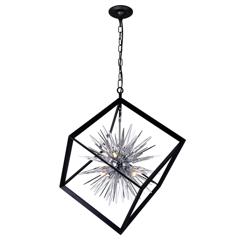 CWI Starburst 1178p22-6-601 Chandelier Light - Chrome & Black