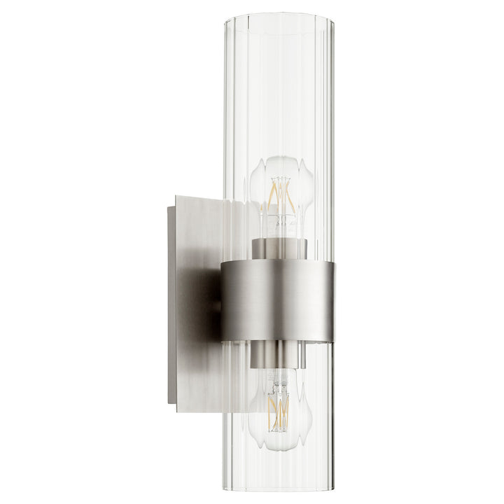 Quorum 5826 Clear Fluted Wall Mounts 5826-2-65 Wall Sconce Light - Satin Nickel