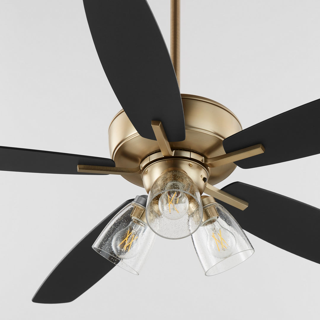 Quorum Breeze 7052-380 Ceiling Fan 52 in. - Aged Brass, Matte Black/Weathered Oak