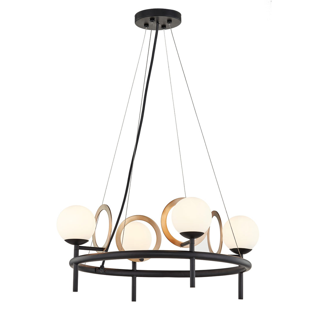 Justice Designs Halo FSN-4225-OPAL-MBBR Chandelier Light - Matte Black w/ Brass Ring