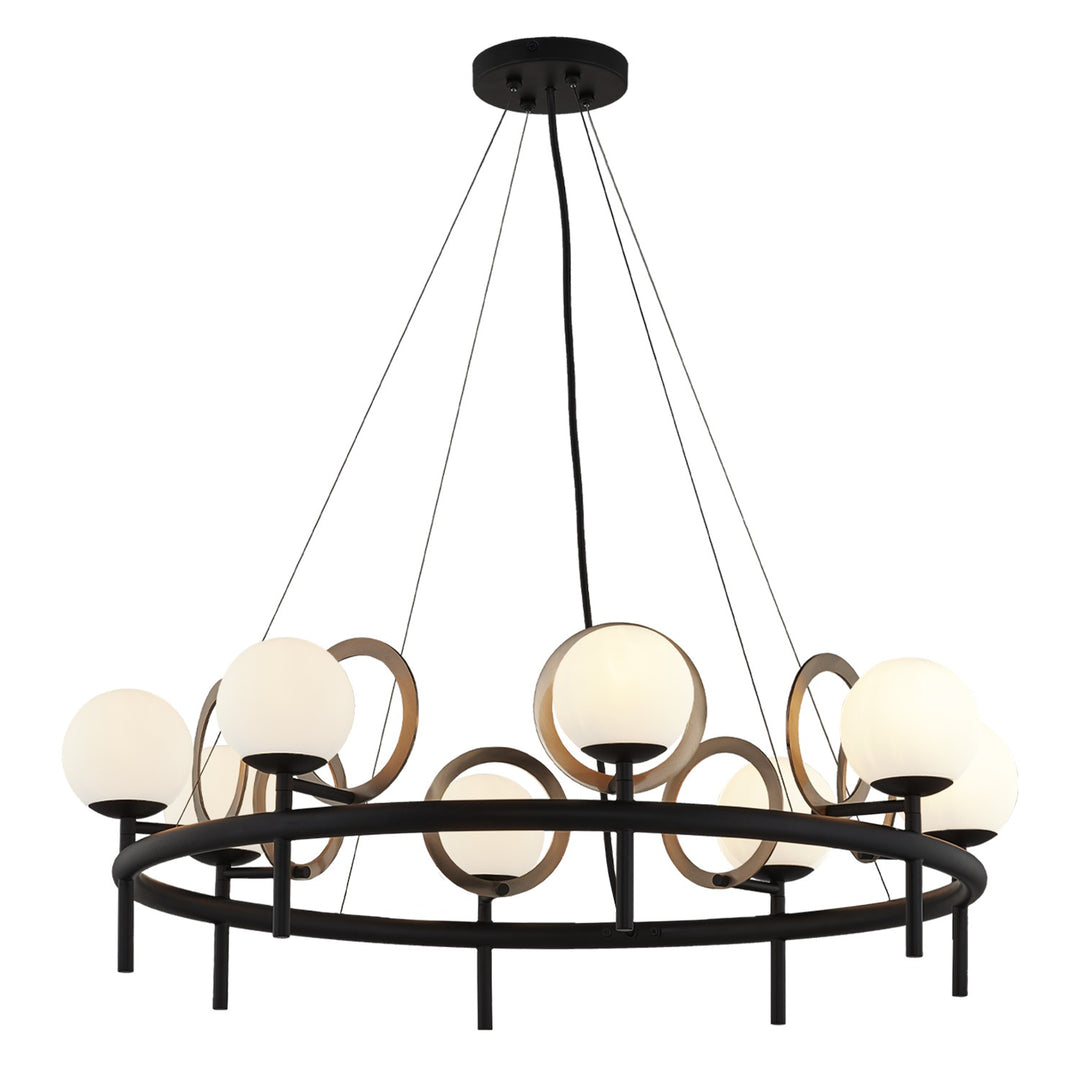 Justice Designs Halo FSN-4228-OPAL-MBBR Chandelier Light - Matte Black w/ Brass Ring