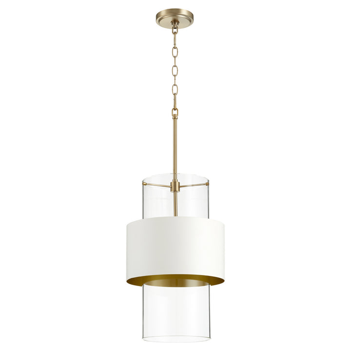 Quorum Glass Cylinder Drum Pendants 8013-0880 Pendant Light - Aged Brass W/ Studio White