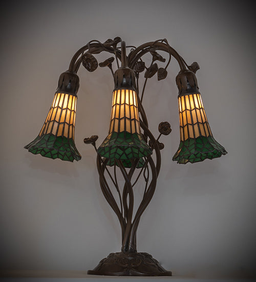 Meyda Tiffany Lighting 102415 Stained Glass Pond Lily Six Light Table Lamp Lamp Bronze / Dark