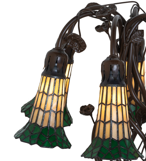 Meyda Tiffany Lighting 102415 Stained Glass Pond Lily Six Light Table Lamp Lamp Bronze / Dark