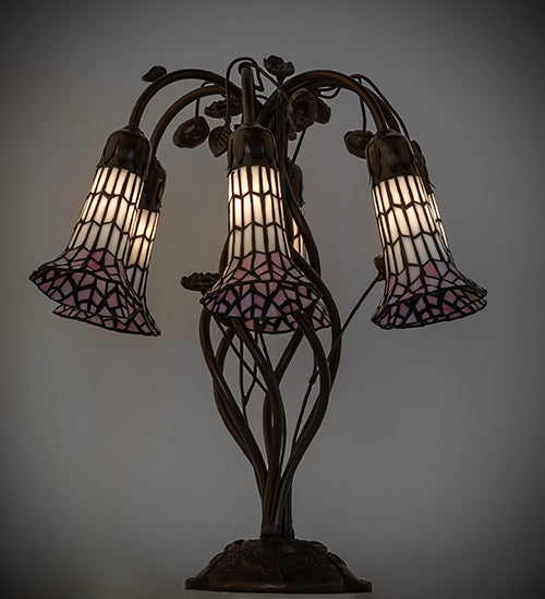 Meyda Tiffany Lighting 102416 Stained Glass Pond Lily Six Light Table Lamp Lamp Bronze / Dark