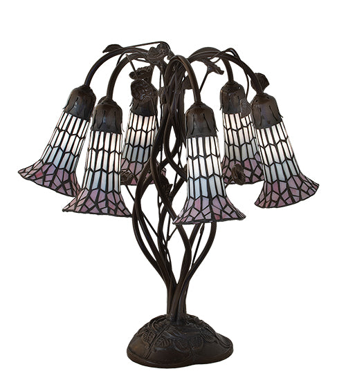 Meyda Tiffany Lighting 102416 Stained Glass Pond Lily Six Light Table Lamp Lamp Bronze / Dark
