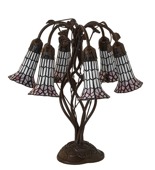 Meyda Tiffany Lighting 102416 Stained Glass Pond Lily Six Light Table Lamp Lamp Bronze / Dark