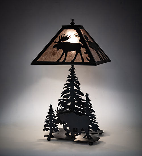 Meyda Tiffany Lighting 102984 Moose On The Loose One Light Table Lamp Lamp Bronze / Dark