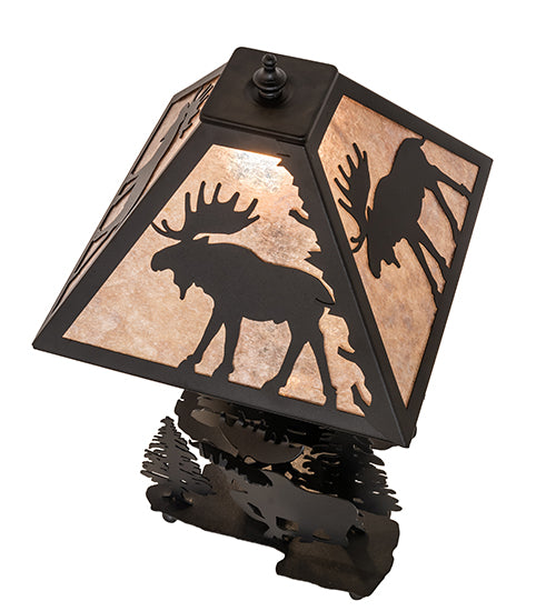 Meyda Tiffany Lighting 102984 Moose On The Loose One Light Table Lamp Lamp Bronze / Dark