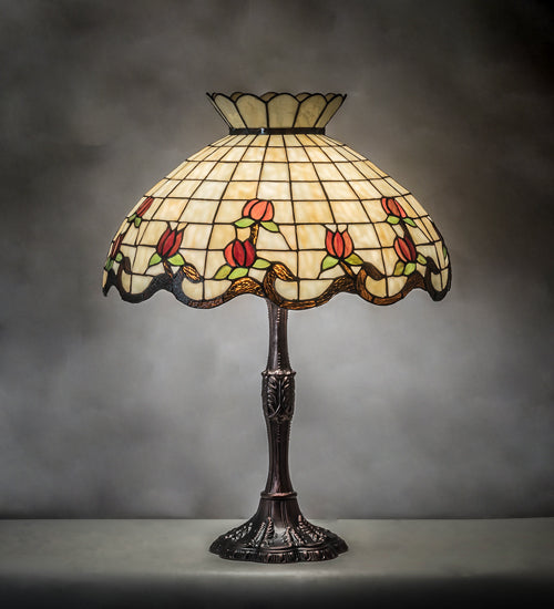 Meyda Tiffany Lighting 104175 Roseborder Three Light Table Lamp Lamp Bronze / Dark