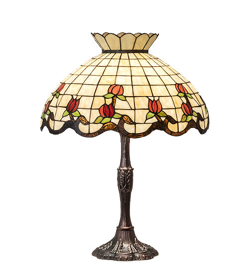 Meyda Tiffany Lighting 104175 Roseborder Three Light Table Lamp Lamp Bronze / Dark