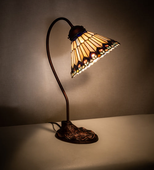 Meyda Tiffany Lighting 106055 Tiffany Jeweled Peacock One Light Desk Lamp Lamp Bronze / Dark