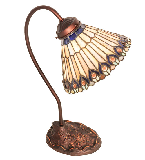 Meyda Tiffany Lighting 106055 Tiffany Jeweled Peacock One Light Desk Lamp Lamp Bronze / Dark