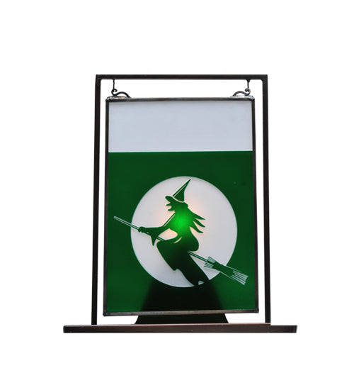 Meyda Tiffany Lighting 106244 Witch On Broom Mini Tabletop Window Lamp Bronze / Dark