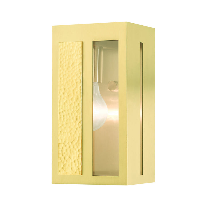 Livex Lighting 27411-12  Lafayette Outdoor Satin Brass W/ Hammered Polished Brass Panels