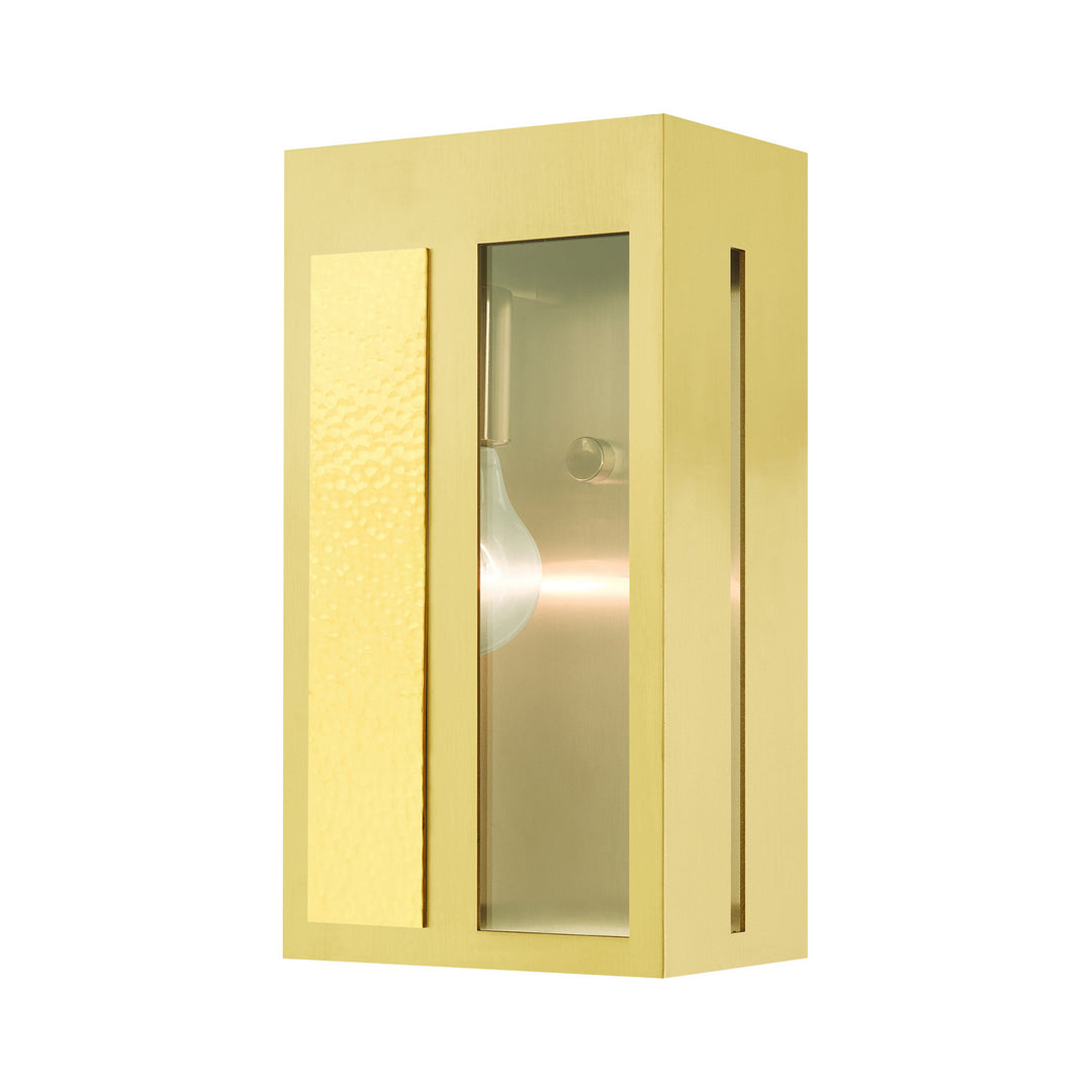 Livex Lighting 27412-12  Lafayette Outdoor Satin Brass W/ Hammered Polished Brass Panels