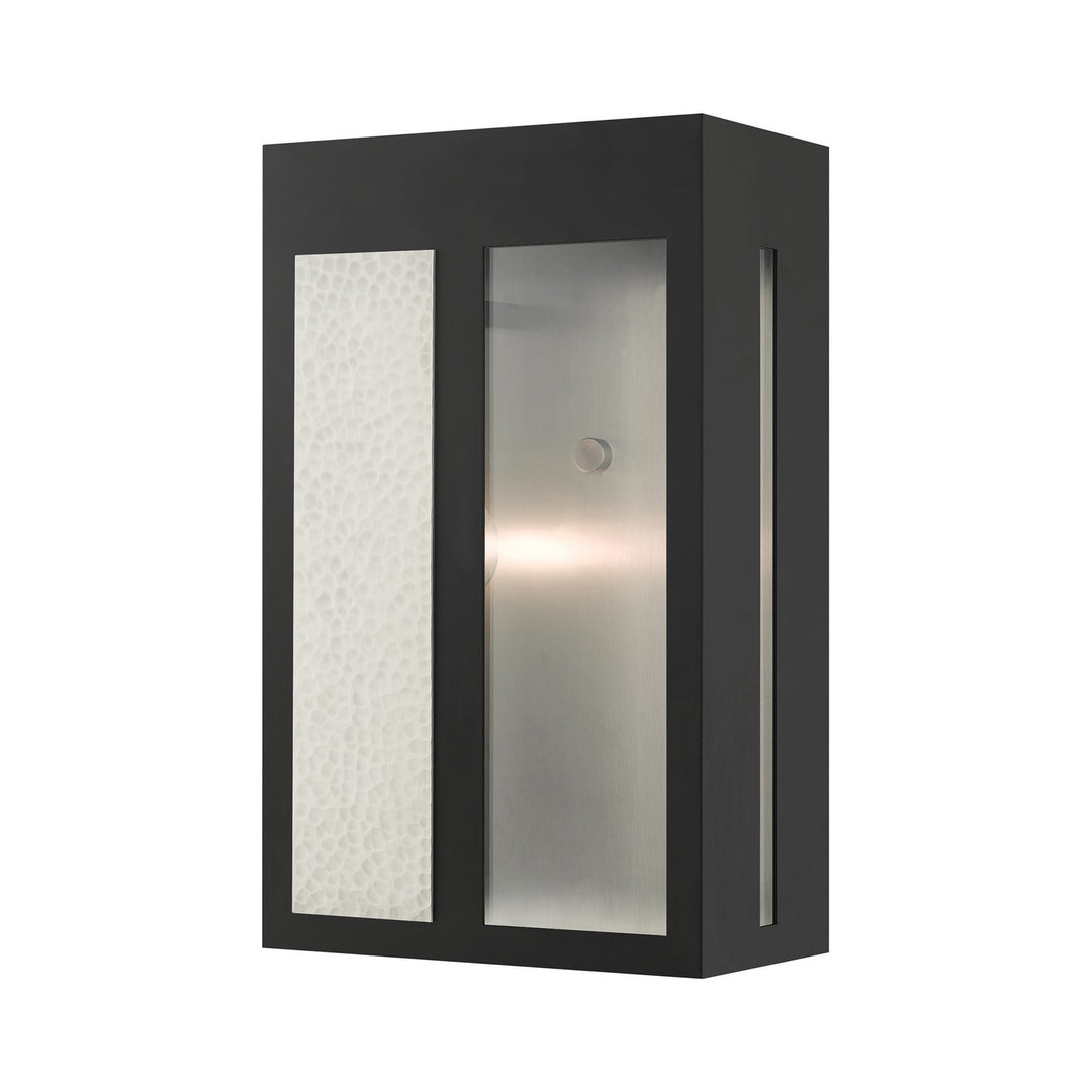 Livex Lighting 27413-04  Lafayette Outdoor Black W/ Hammered Brushed Nickel Panels