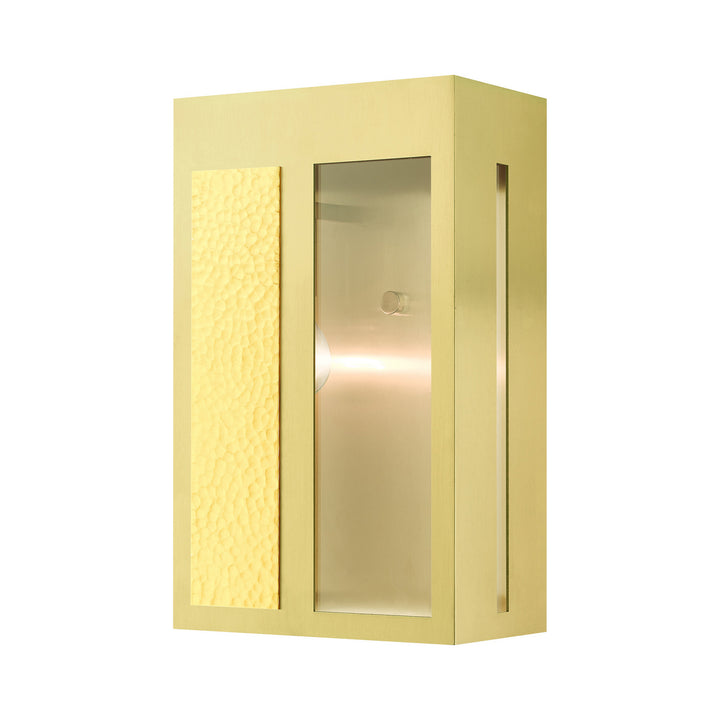 Livex Lighting 27413-12  Lafayette Outdoor Satin Brass W/ Hammered Polished Brass Panels