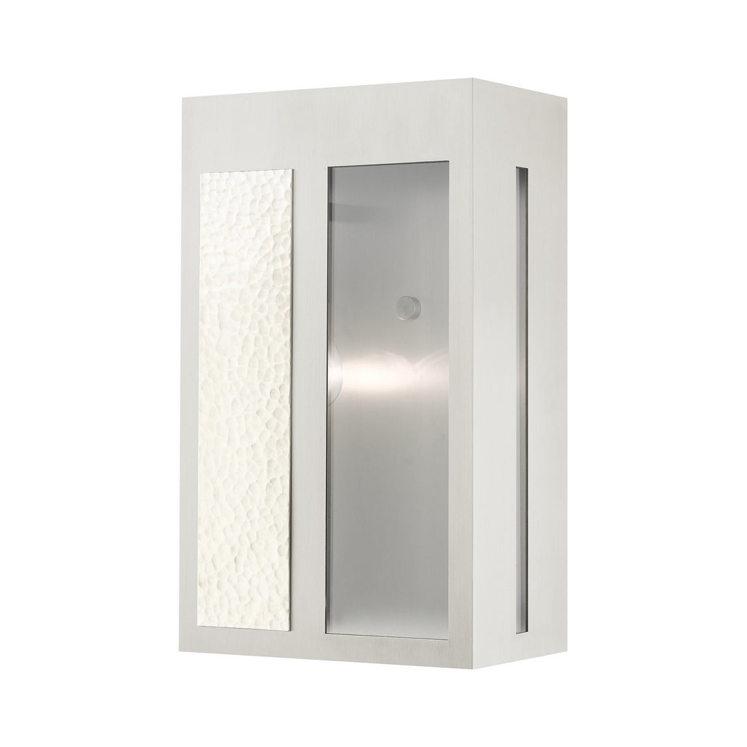 Livex Lighting 27413-91  Lafayette Outdoor Brushed Nickel W/ Hammered Polished Nickel Panels