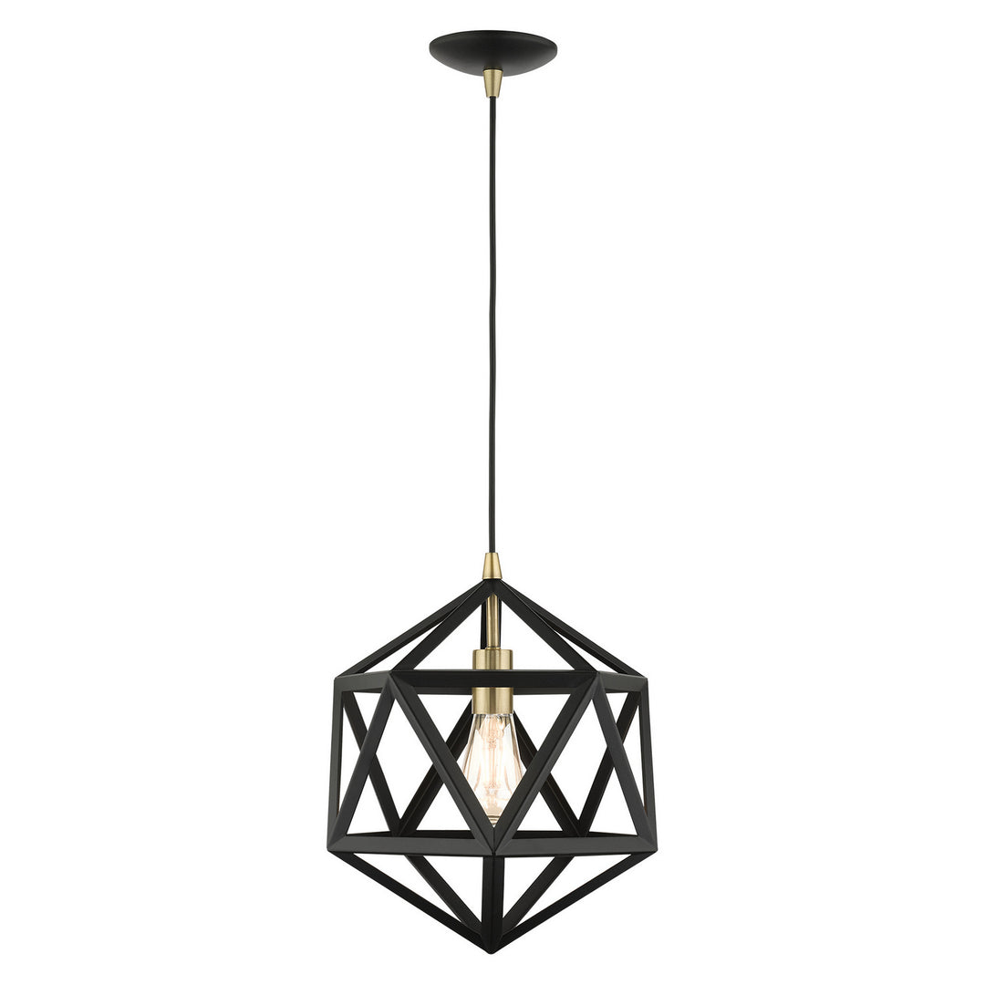 Livex Ashland 41328-14 Pendant Light - Textured Black w/ Antique Brasss